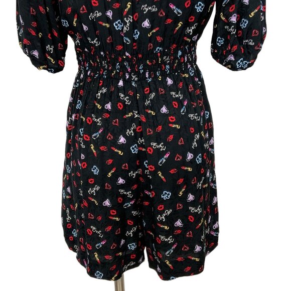 Maje Inobi Jacquard Printed Romper Playsuit 38 M Black Short Sleeves Pockets - Picture 10 of 12